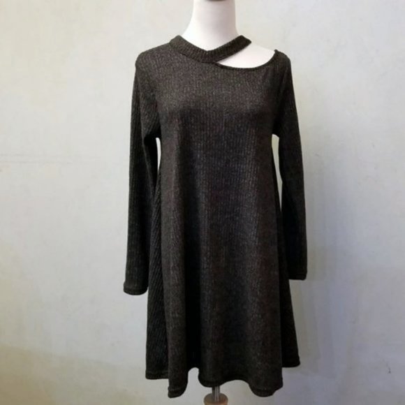 NWT Cotton Emporium sweater open neckline gray mini A-line dress size S (299) - Picture 10 of 12